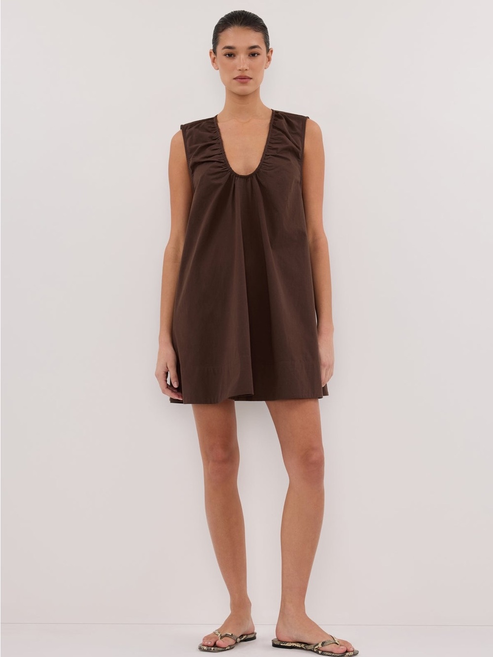 DISSH Gabby Oversized Cotton Mini Dress US 2 Bitter Choc Brown